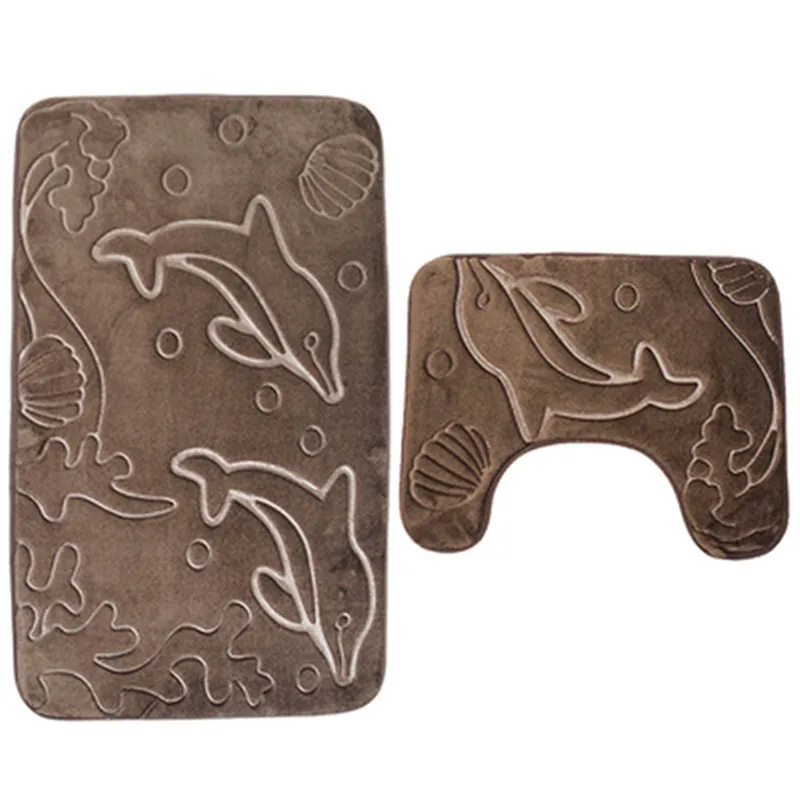  Toilet Mat 2pcs/set Dolphin 3D Flannel Bathroom Antiskid Rug Combination Suit tapis de douche anti 