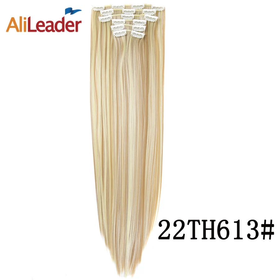 Alileader, 55 см, натуральные густые Длинные Синтетические волосы, удлинение, жаростойкие волосы на заколках, кудрявые, 22 дюйма, блонд, коричневый, 1 шт - Цвет: 22TH613