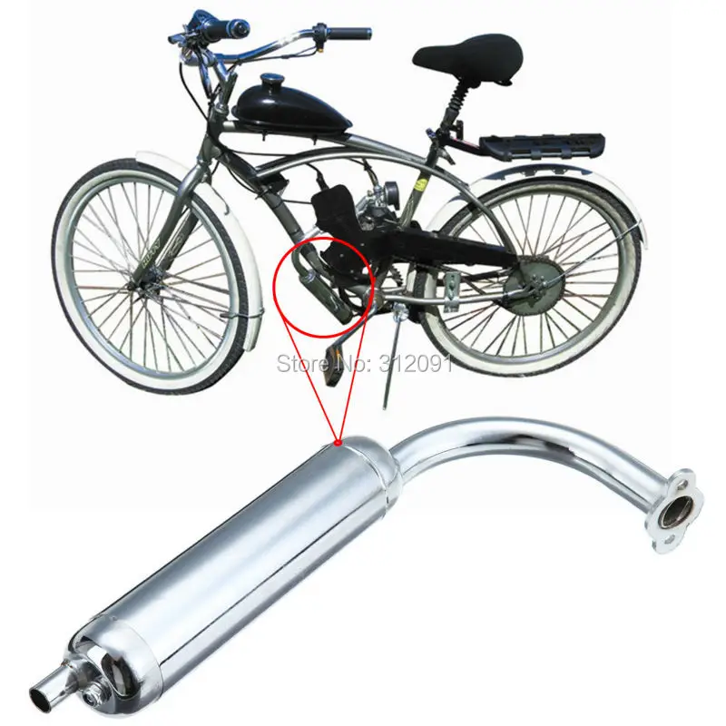 49cc 80cc 2 Stroke Petrol Gas Engine Motor Bicycle Chrome Muffler