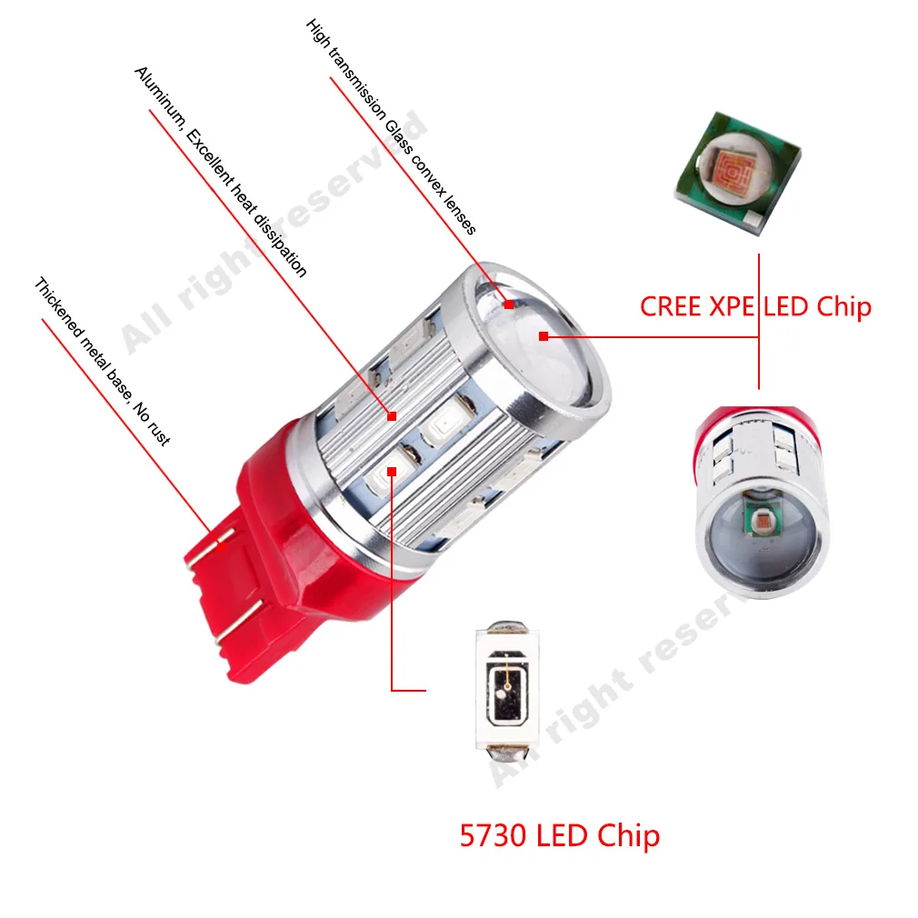 S & D T20 светодиодный 7443 7440 Автомобильные светодиодные лампы 12 SMD 5730 W21/5 Вт 5 высокой