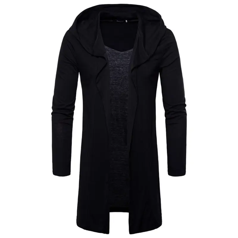 

Men's jacket 2019 spring and autumn hooded cardigan / solid color simple long cloak thin wild high quality jacket