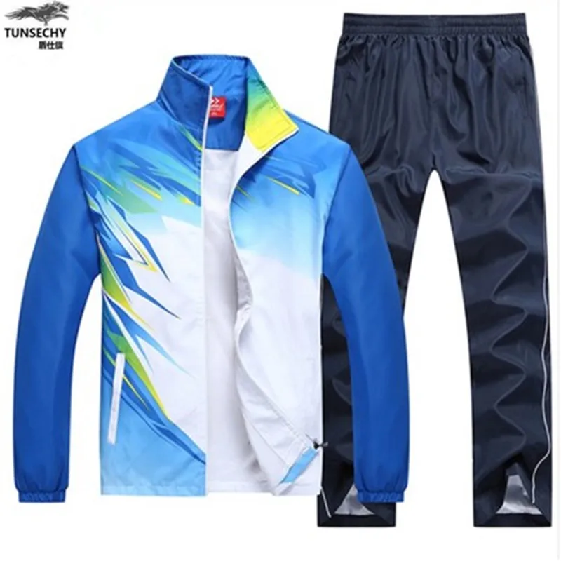 TUNSECHY New Spring and Autumn Men's Sports Suit Pioneer Women's Sportswear Suit Coat + Trousers Gradual Brand Clothes M-4XL