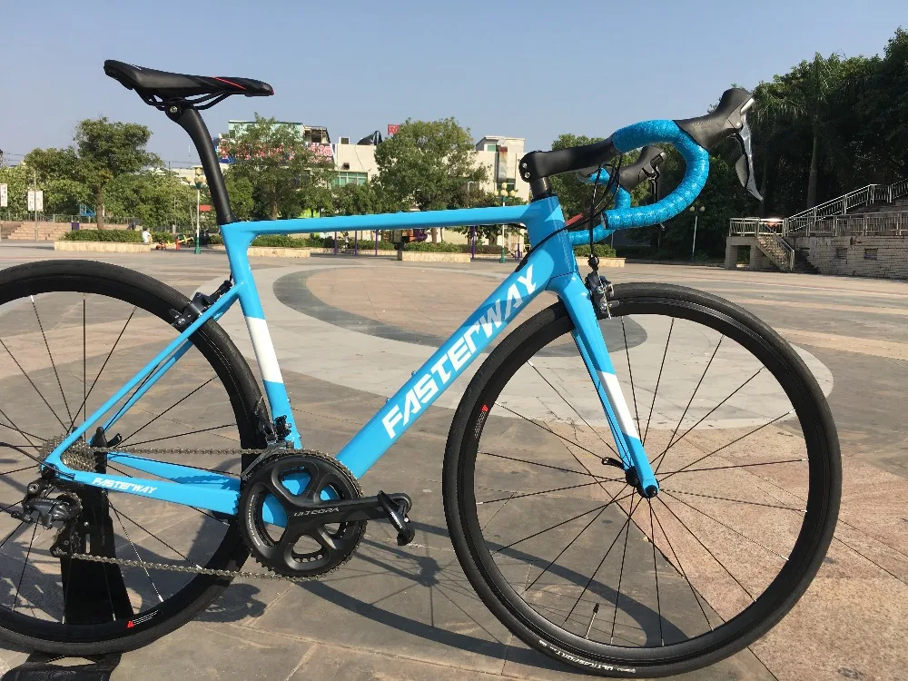 Flash Deal 700C carbon Road Complete Bike 22 Speed 105 5800 Groupset TAIWAN brand light blue sky FASTERWAY CLASSIC D brake 49/52/54/56/58 26 Flash Deal 700C carbon Road Complete Bike 22 Speed 105 5800 Groupset TAIWAN brand light blue sky FASTERWAY CLASSIC D brake 49/52/54/56/58 26