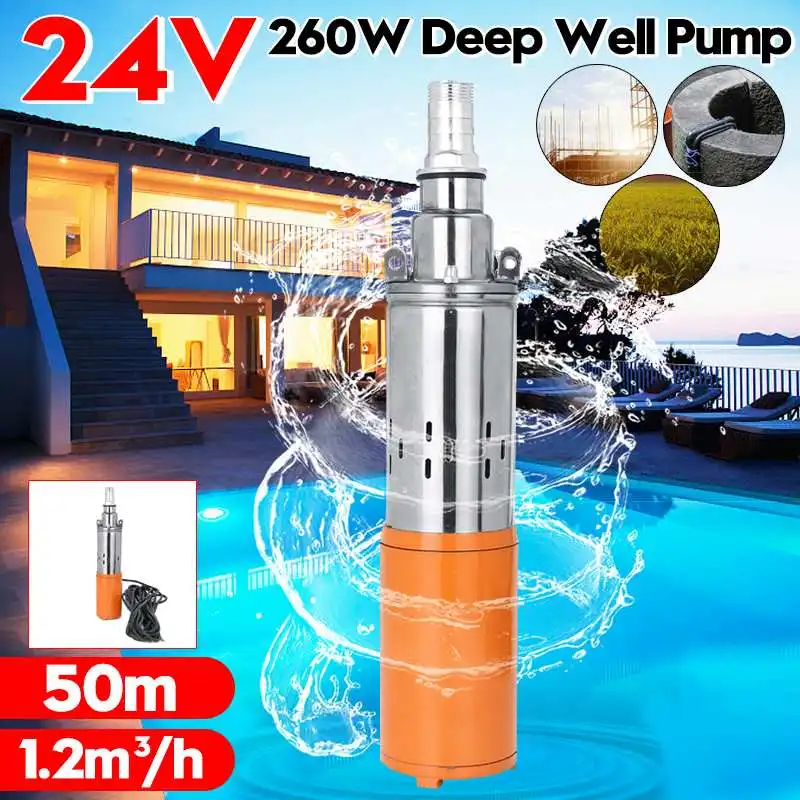 

Max Lift 50m Solar Water Pump 24V 260W 1200L/h Deep Well Pump DC Screw Submersible Pump Irrigation Garden Home Agricultural