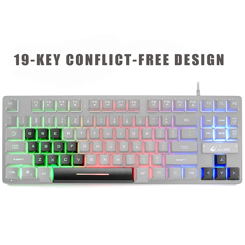 ZIYOU LANG Wired 87 Key Gaming Keyboard Rgb Mix Backlight Luminous For Desk W2X1 