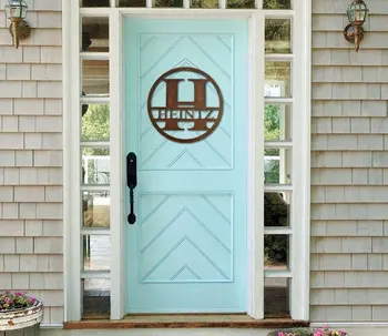 

Custom Wood Front Door Hanger Personalized Wooden Wall Hanger Large Initial and Last Name Unfinished or Stained Holiday Gift