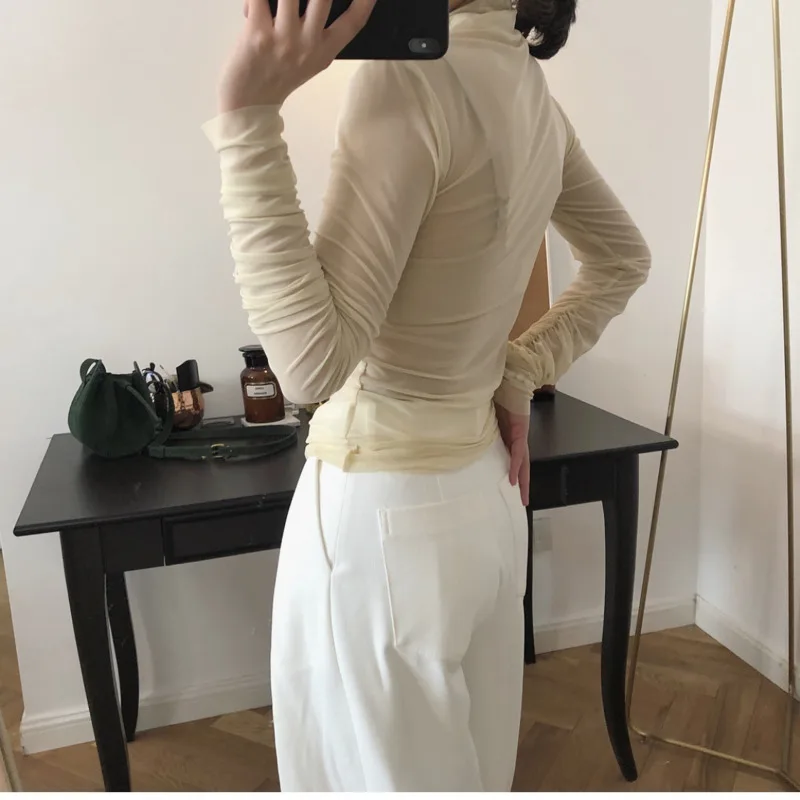 

LANMREM 2019 New Summer Fashion Women Clothes Turltneck Hole Small Breath Well Slim Outfits T-shirt Female Top Thin WF20000
