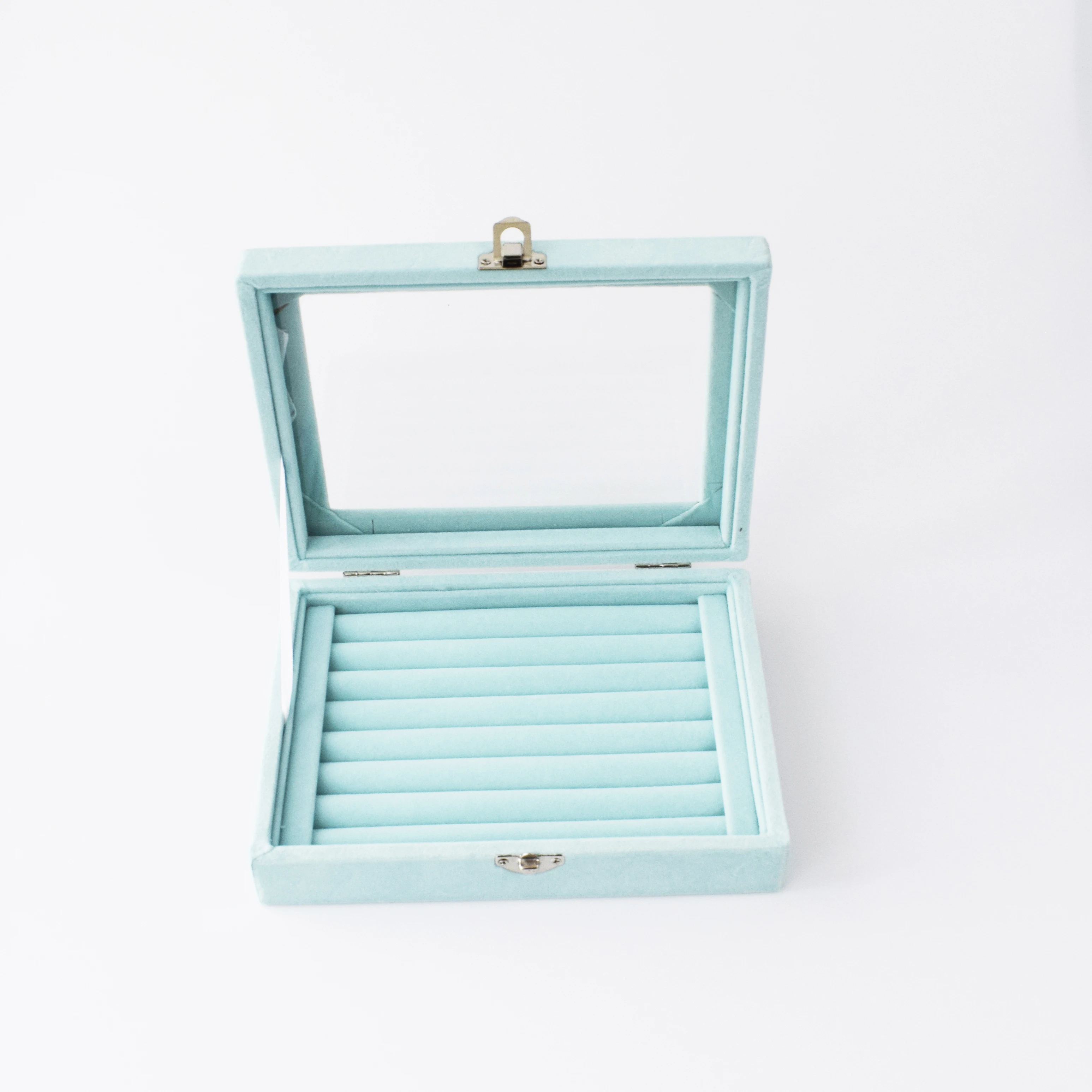 

SZanbana 7 Slots Velvet Earring Storage Case Display Case Box Ring Organizer Jewelry Tray Cufflink Showcase With Clear Glass Lid