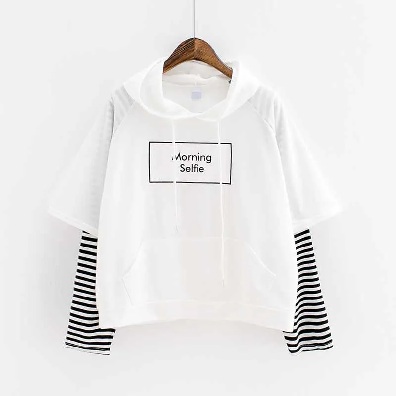 

2019 New Autumn Women Sweatshirt Fashion Striped Sleeve Patchwork Casual Hoodies Cotton Spring Kpop Harajuku EXO Clothes