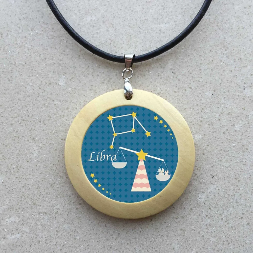 

Jewelry with Silver Color Glass Cabochon Zodiac Signs Libra Aries Virgo Leo Constellation Necklace Statement Necklace for Women