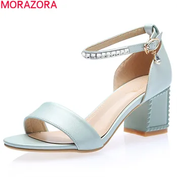 

MORAZORA new fashion 2020 summer shoes high heel square heels with buckle pink white color casual dress women sandals