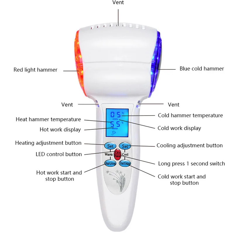  LED Light Photon Lymphatic Face Massager LCD Cryotherapy Hot Cold Hammer Cryotherapy Shrink Pore Fa - 4000007678983