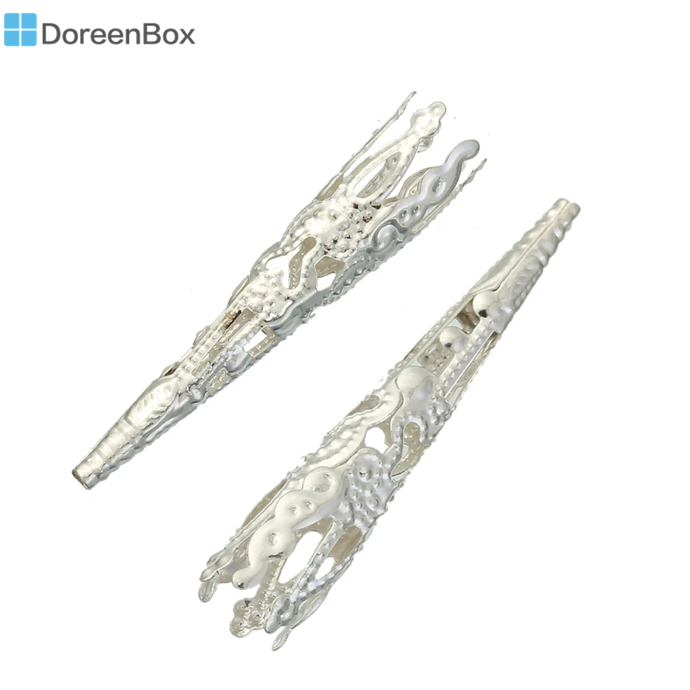 

Doreen Box Lovely 60PCs Silver color Filigree Nail Spacers Beads Caps9*40mm (B00760)
