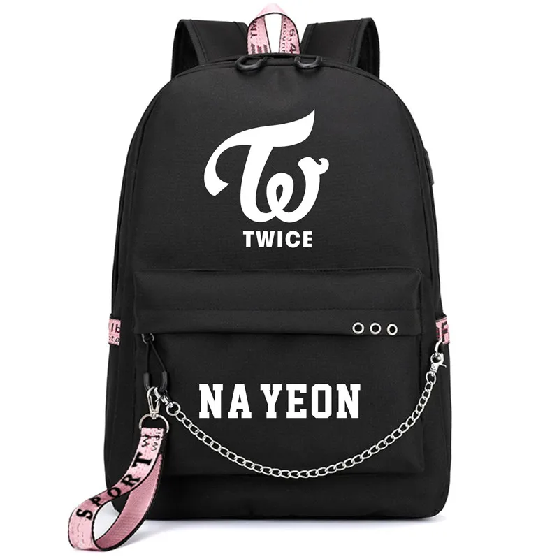 Два раза Корейская звезда Nayeon Momo Рюкзак Школьные сумки USB порт Mochila дорожные сумки ноутбук цепь рюкзак наушники - Цвет: Style 14