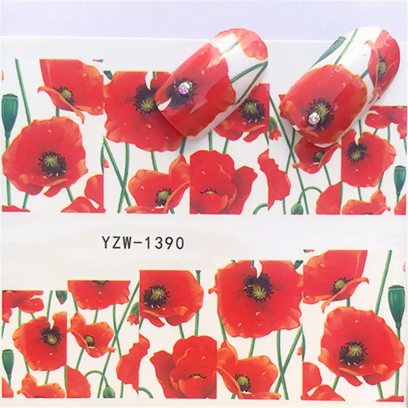 YWK, 1 лист, бабочка/перо/цветок, искусство ногтей, водные переводные наклейки, переводная наклейка с милым животным, наклейка для маникюра - Цвет: YZW-1390