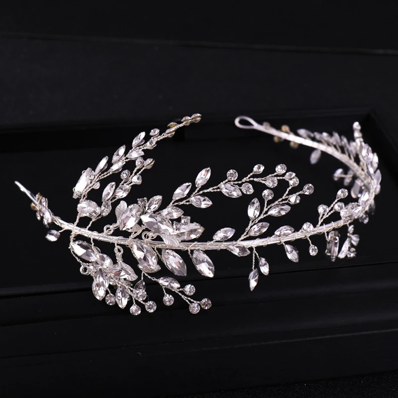 

Handmade Luxury Leaf Clear Crystal Headband Bride Hairband Rhinestone Wedding Prom Headdress For Women Bridal Hair Accessories