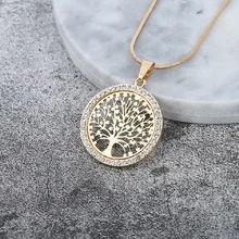 

Gold Silver Hot Tree of Life Round Crystal Small Pendant Necklace Colors Bijoux Collier Elegant Women Jewelry Gifts Dropshipping