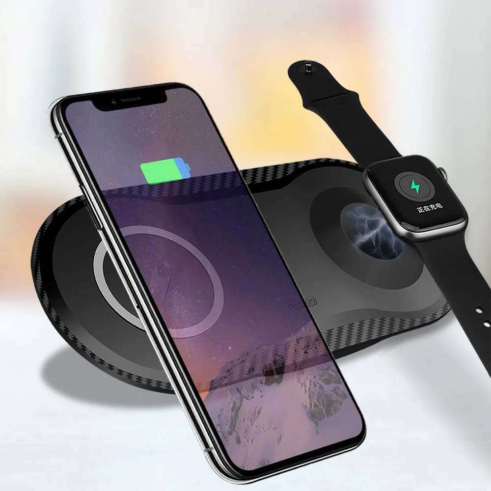 

FDGAO 2 in 1 Qi Wireless Charger For iPhone X XS Max XR 8 Apple Watch 4 3 2 Dock For Samsung S8 S9 USB Wireless Charging Pad