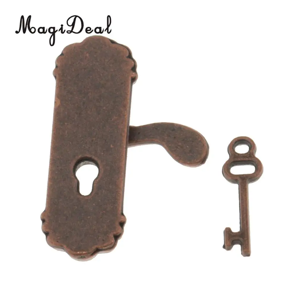 8 Pieces 1/12 Scale Dollhouse Miniature Vintage Door Locks Keys Right Left Handles DIY Scene Accessories