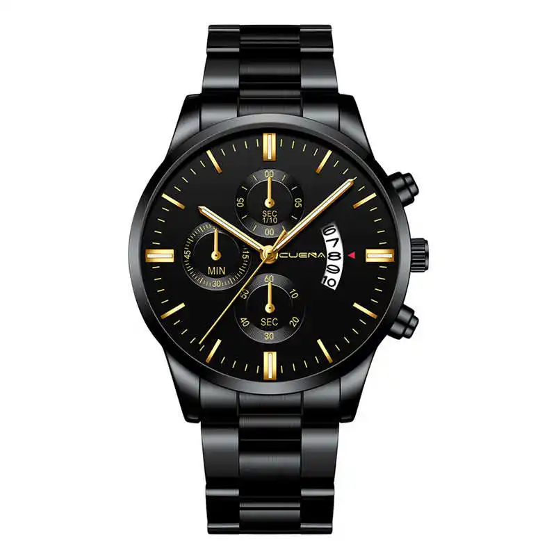 

CUENA Men Boy Business Military Fashion Date Stainless Steel Watch Luxury Top Brand Gift Quartz Casual Watch Relogio Masculino