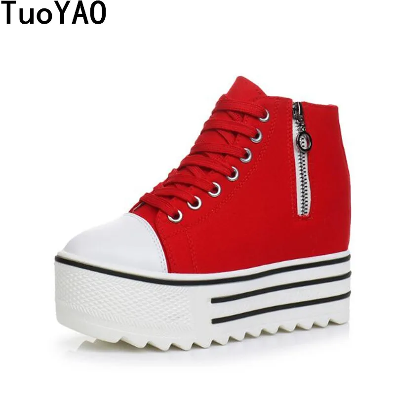 

2019 Spring Wedges Canvas Shoes Woman Platform Sneakers Zipper Shoes Hidden Heel Height Increasing Casual Shoes Flats For Women