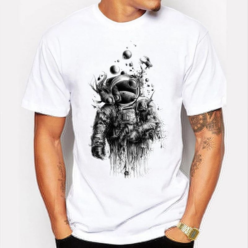 

2017 Summer Fashion Astronaut Design T-shirt Men High Quality Short Sleeve Tees Casual Hipster Tops