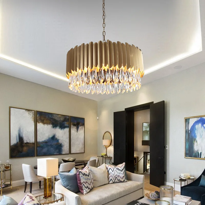 Modern round simple stainless steel crystal chandelier luxury living