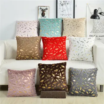 

Bronzing Feather Geometric Sofa Decorative Cushion Cover Pillow Pillowcase 45*45 Plush Throw Pillow Home Decor Pillowcover 40628