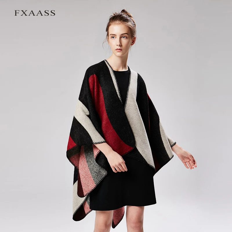 Новинка осенне зимняя шаль FXAASS модное геометрическое пончо женский шарф накидка