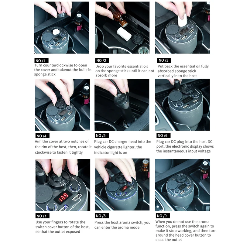Автомобильное зарядное устройство от Nanum, диффузор в машину, держатель для арома- чаши, зарядное устройство USB, арома-чаша, освежитель воздуха в машину