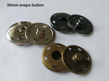 

DIY 30sets/lot Big 30mm 2 parts sew on snaps buttons metal brass press button fasteners silver / black / bronze 2015102001