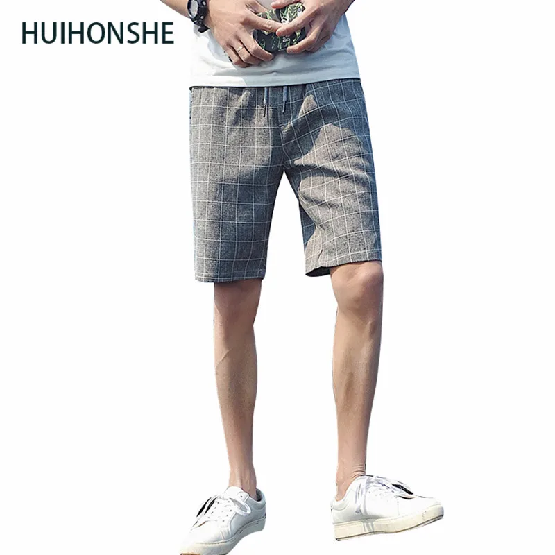 

Shorts Men Summer Fashion Plaid Mens Board Shorts Cotton Slim Bermuda Masculina Beach Shorts Classic Knee Length Shorts