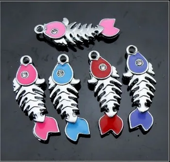 

Free Shipping! 100PCS Colorful Enamel Fish Bone Hang Pendants DIY Necklace, keychains