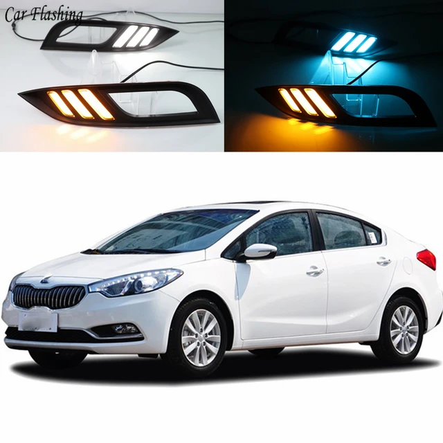 2PCS LED Daytime Running Lights DRL fog lamp cover with Yellow Turning