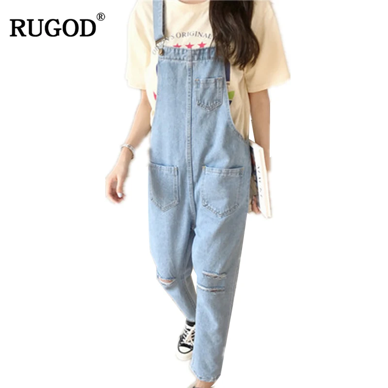

RUGOD 2018 Newest Wild Cowboy Jeans Femme Streetwear Ripped Hole Pocket Denim Pants Women Autumn Boyfriend Jeans Overalls Befree