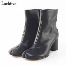 2017 Genuine leather silver wine red Short Boots high heels split toes apart runway style Ankle Boots for women Zapatos mujer