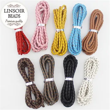 

2meters/pack 4mm Round Genuine Braided Leather Cord/Thread/String/Rope for Necklace Bracelet Jewelry Material Supplies 12 Colors