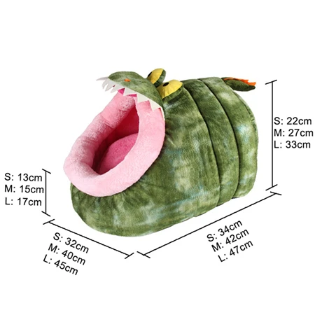 Сезон Зима; интересный теплый мягкий, для собак щенячье гнездо крокодил, динозавр маленькая собака Кот домик-кроватка для домашних животных спать в питомнике сумка - Цвет: Зеленый