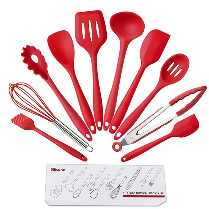 

10pcs Non-Stick Kitchenware Silicone Heat Resistant Kitchen Cooking Utensils Baking Tool Cooking Tool Sets Practical Convenient