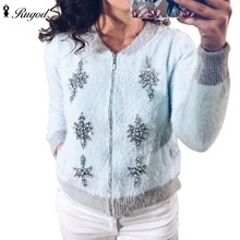 RUGOD, Женский кашемировый свитер, верхняя одежда на молнии, свободный, милый кролик, Повседневный, для девушек, длинный рукав, мягкий, Повседневный, для девушек, осень