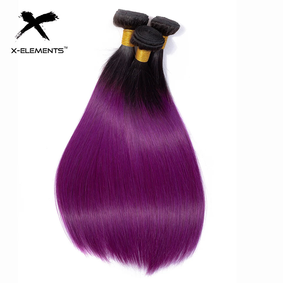  X-Elements Colored Human Hair Bundles T1B Purple27 30 39J Ombre Straight Hair Weaves Non-Remy Brazilian Hair Extensions 1 Pc (17)