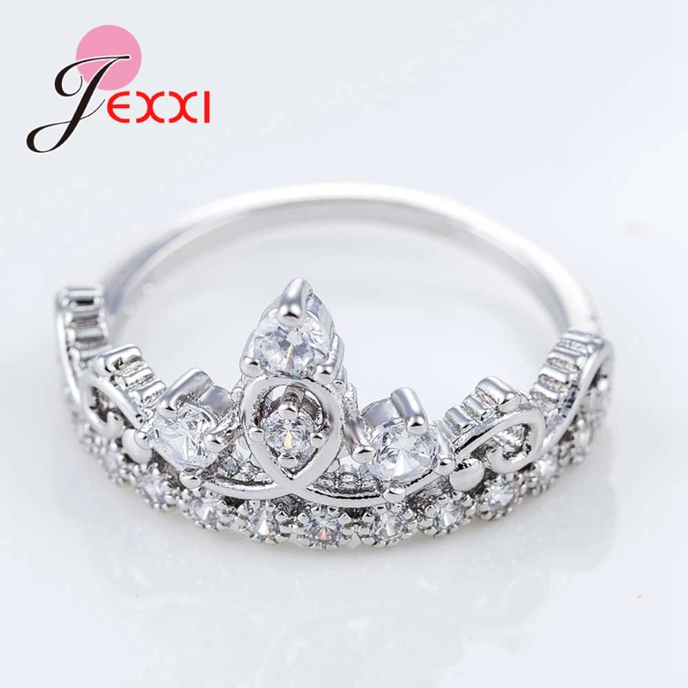 

925 Sterling Silver Luxury Styling White/Warm Orange Queen Princess Crown Shape Ring Wedding For Lady Dancer Actress