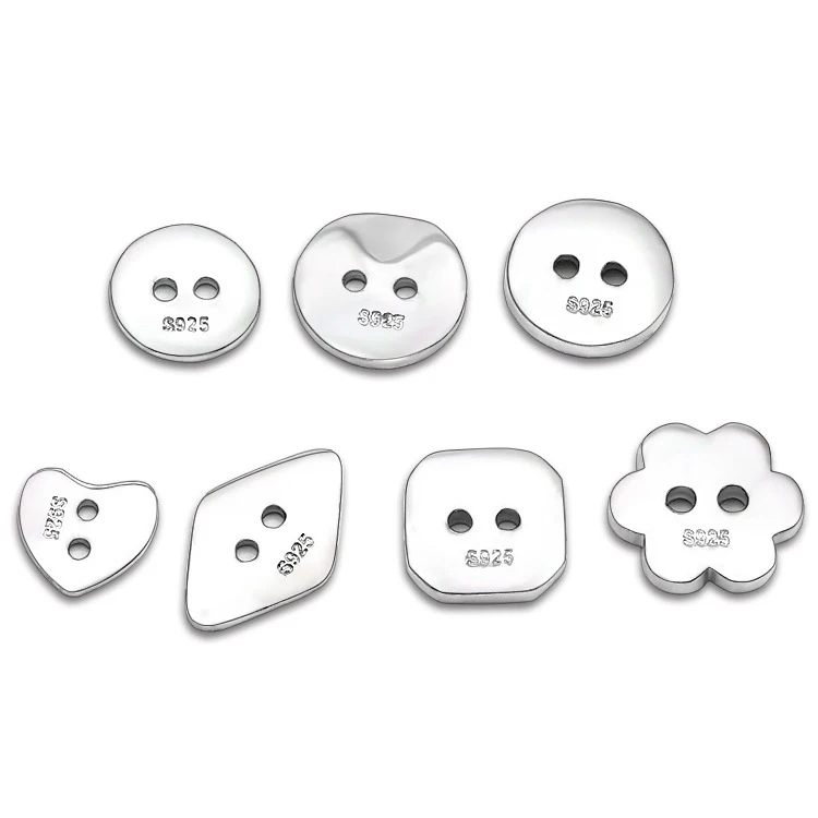 

925 Silver Button Square Round Heart Star Shape Buttons Necklace Bracelet Tailed Knot Chain Rope Buckle Jewelry Making Accessory