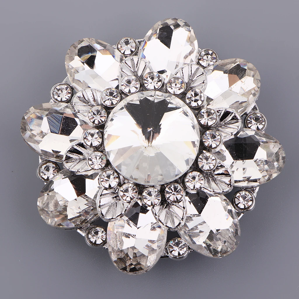 Flower Design Alloy Rhinestone Shank Button, 46mm, Wedding Dress Clothes Embellishments
