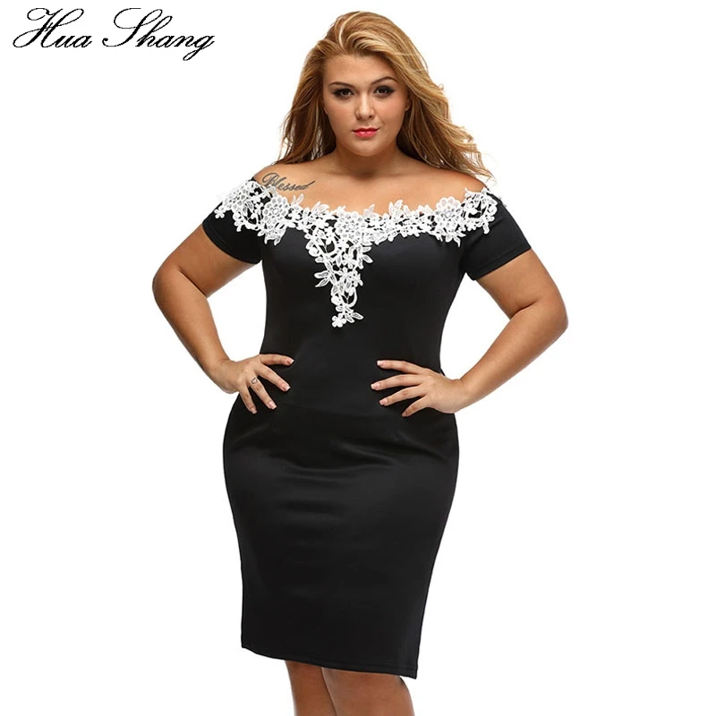 

Women Summer Slash Neck Short Sleeve Off Shoulder Dress Lace Crochet Cold Shoulder Black Plus Size Pencil Dress Party Vestidos