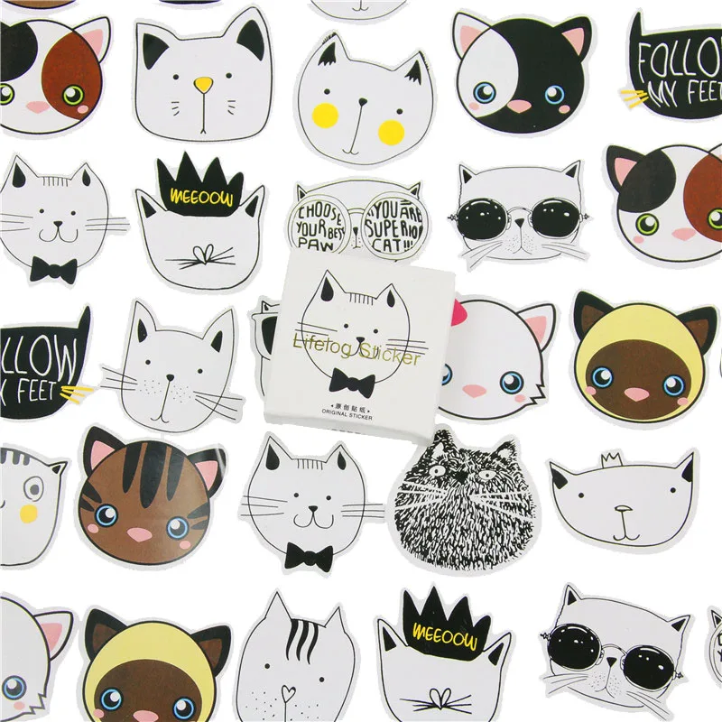 45 шт./лот Милая голова кошки мини Бумага Стикеры украшения DIY альбом