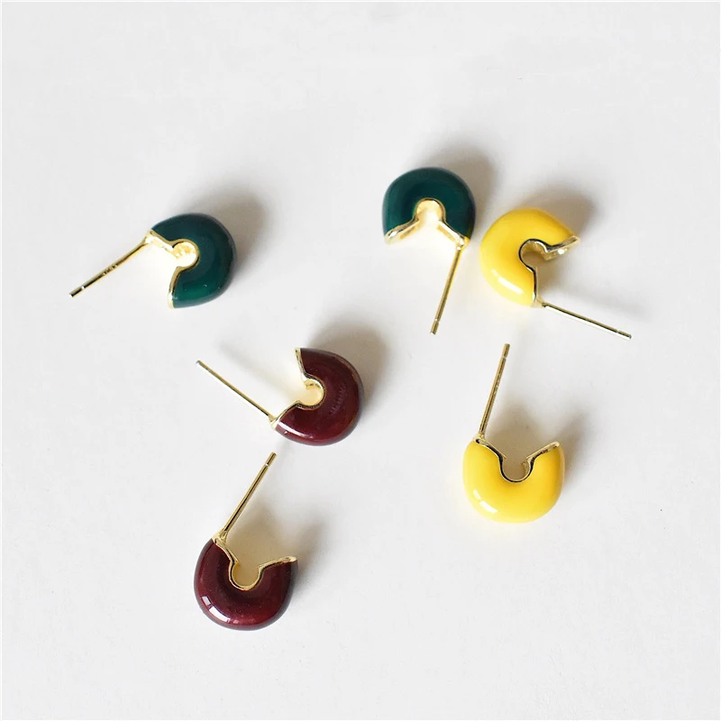 

MENGJIQIAO 2019 Korean New Vintage Enamel Hoop Earrings For Women Fashion Bijoux Geometric C Shaped Pendientes Jewelry Gifts