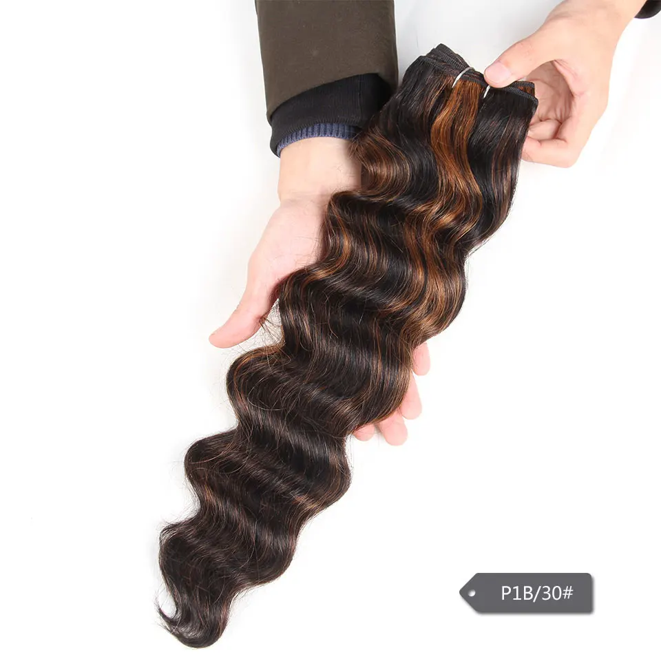 Гладкие бразильские пучки волос, глубокие ветреные человеческие волосы для наращивания, цветные, красные, светлые, 99J, 1 шт., бразильские волосы с глубокой волной - Цвет: P1B/30