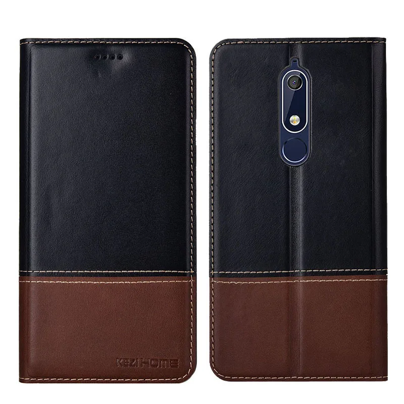 

for Nokia 5.1 Case Two-tone Flip Genuine Leather Soft Silicon Back Cover for Nokia 5.1 Cases