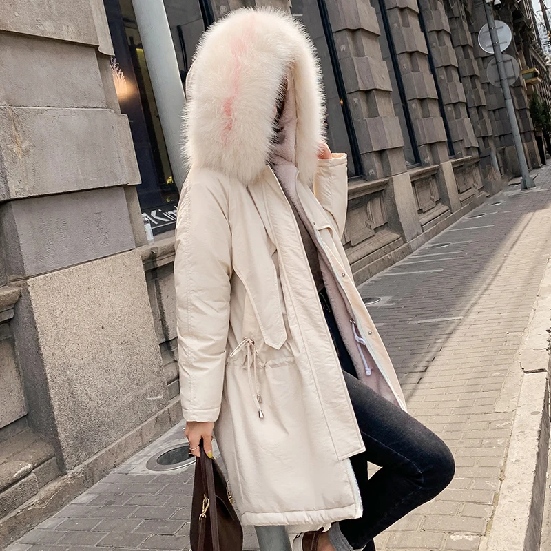 Fitaylor зимняя теплая хлопковая стеганая длинная Парка женская куртка с капюшоном пальто большой воротник из искусственного меха Толстая свободная шерстяная подкладка зимняя верхняя одежда